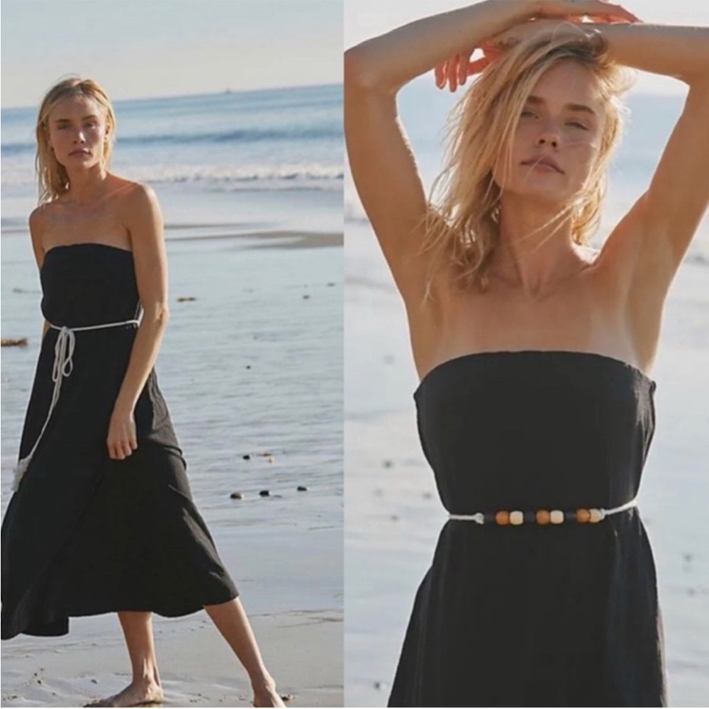 NWOT Free People Beach Peyton Maxi Black Ash Beaded Rope Belt